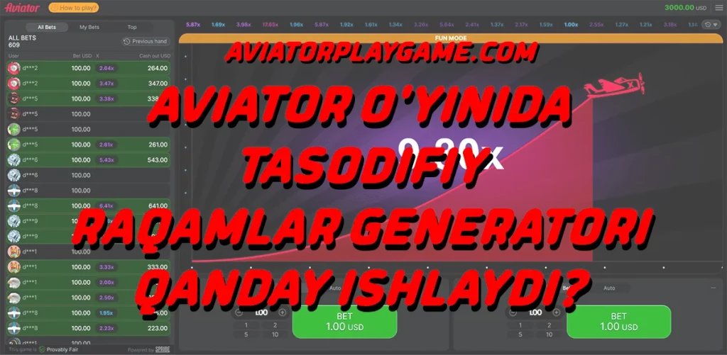 Aviator o'yinida tasodifiy raqamlar generatori qanday ishlaydi?