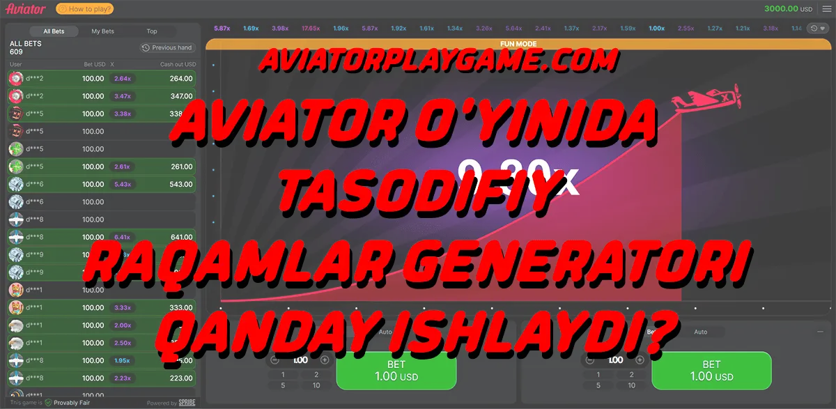 Aviator o'yinida tasodifiy raqamlar generatori qanday ishlaydi?