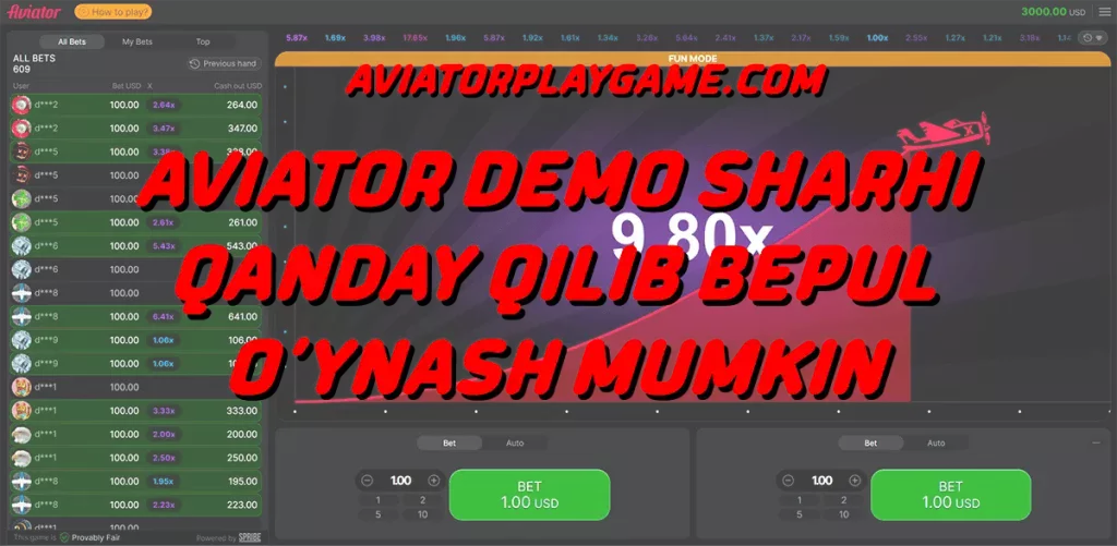 Aviator demo sharhi: qanday qilib bepul o‘ynash mumkin