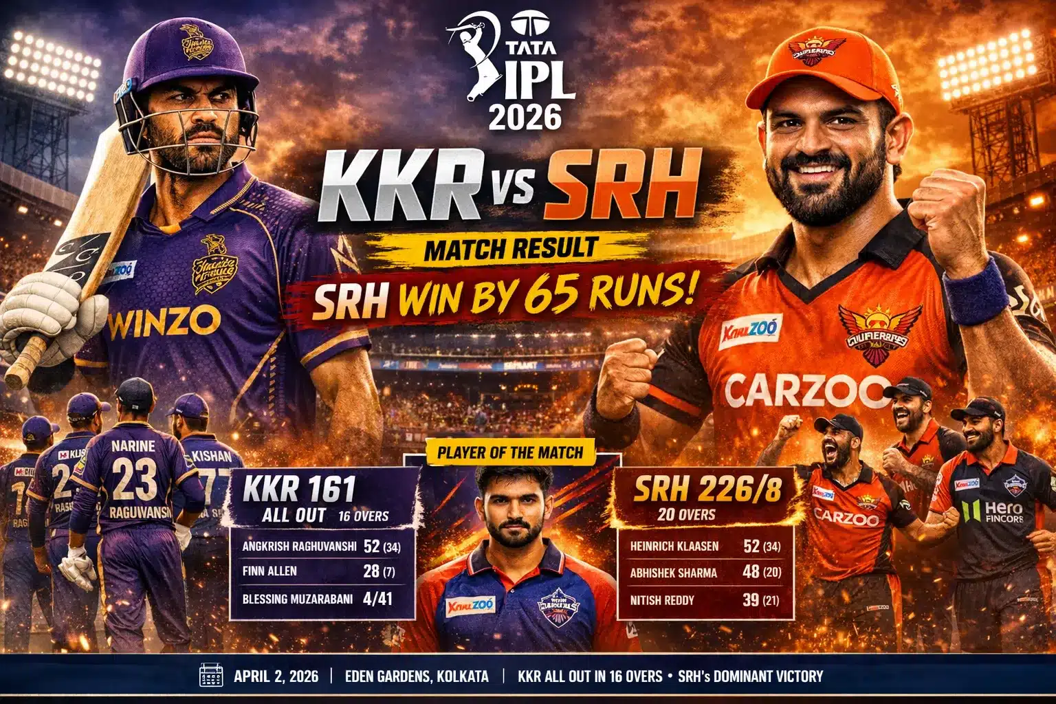 KKR vs SRH Match Result