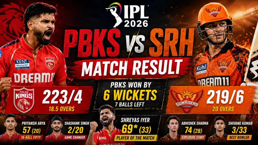 PBKS vs SRH Match Result 16 PBKS vs SRH Match Result