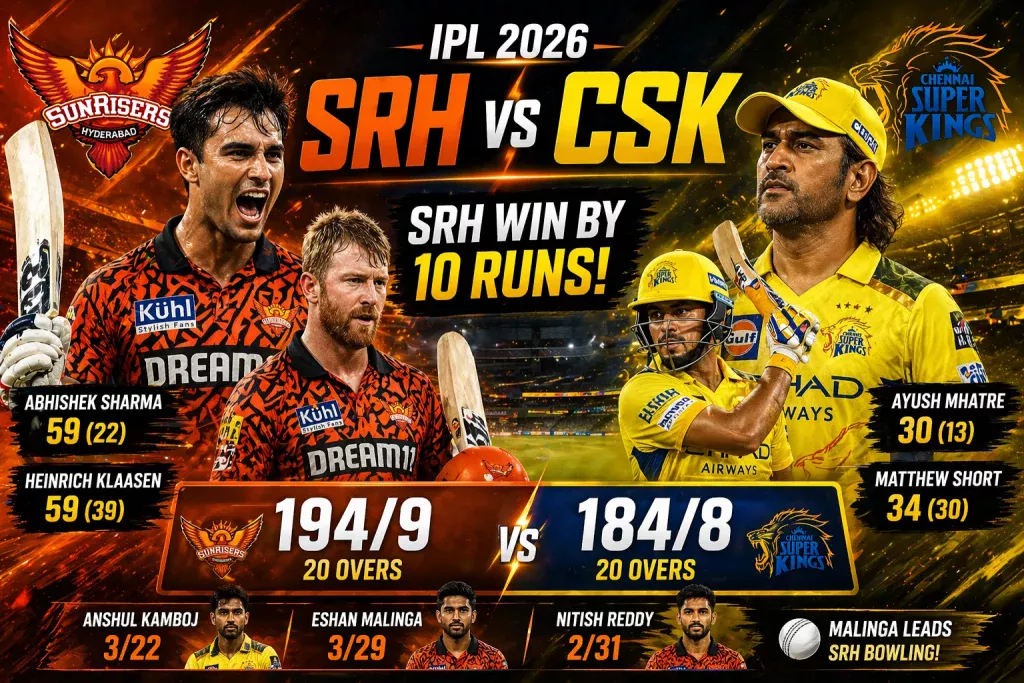 SRH vs CSK Match Result 6 SRH vs CSK Match Result